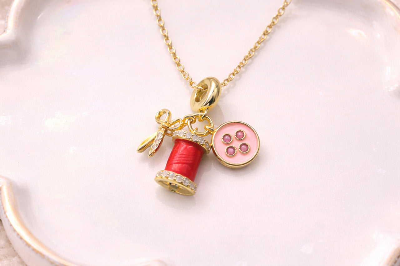 Anti-Tarnish 18K Gold Plated  (3 Micron) Sewing Charm Necklace