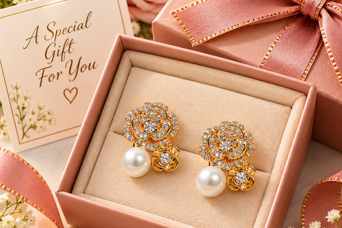 Asterials Gold-Tone Floral Pearl Drop Earrings