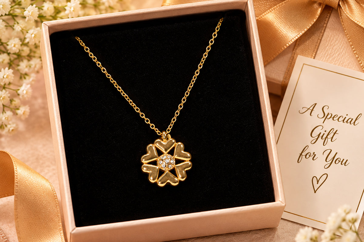 Golden Bloom Crystal Flower Pendant Necklace for Women | Asterials