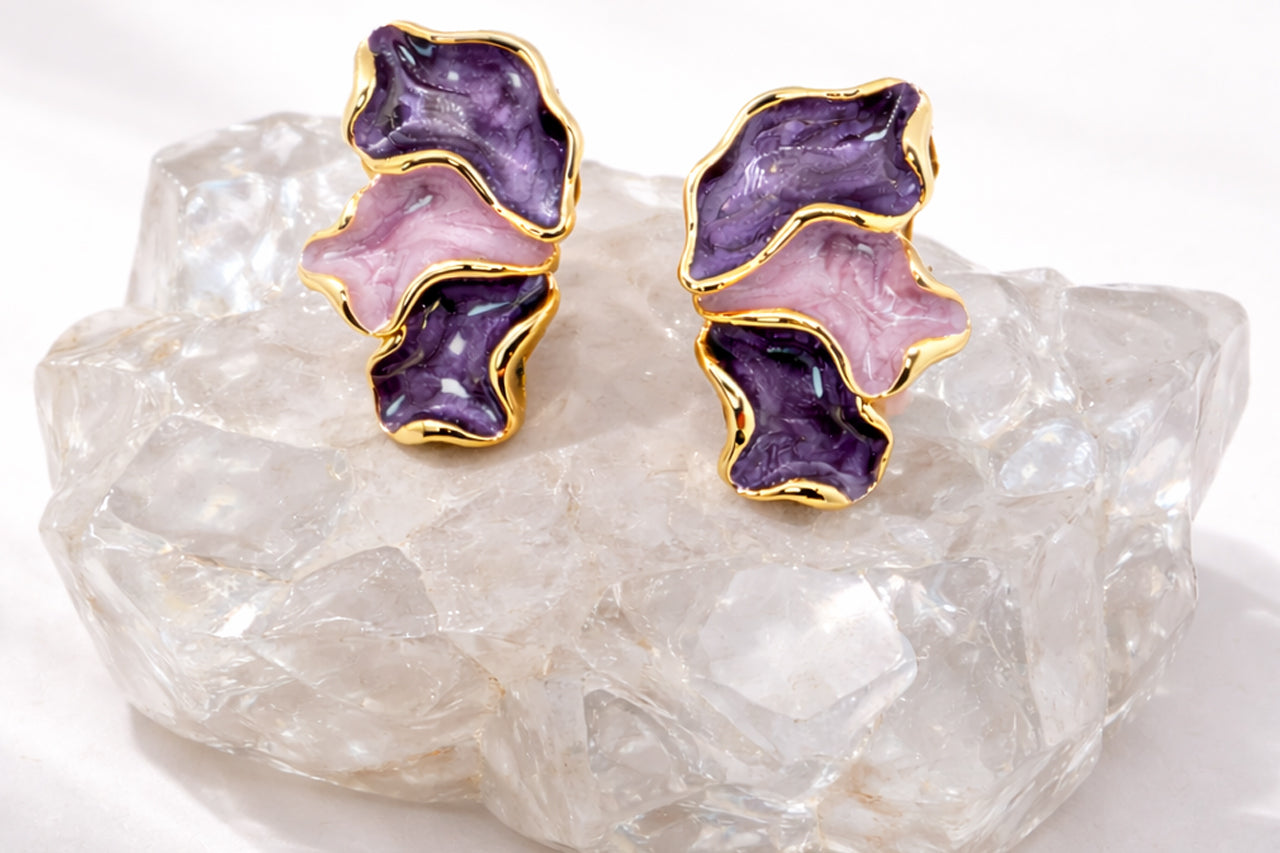 Amethyst Bloom Enamel Stud Earrings