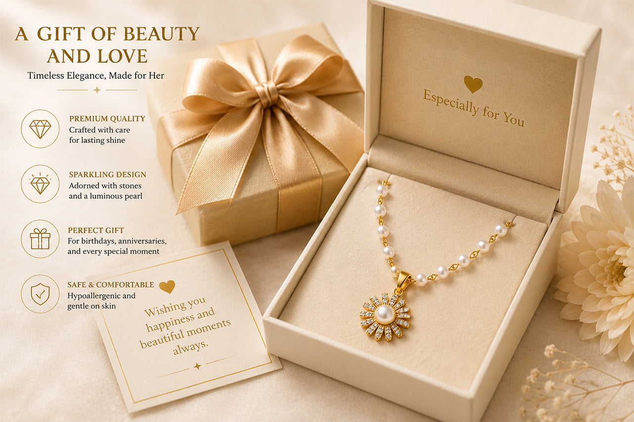 Asterials 18K Gold Plated Pearl Floral Charm Necklace for Women