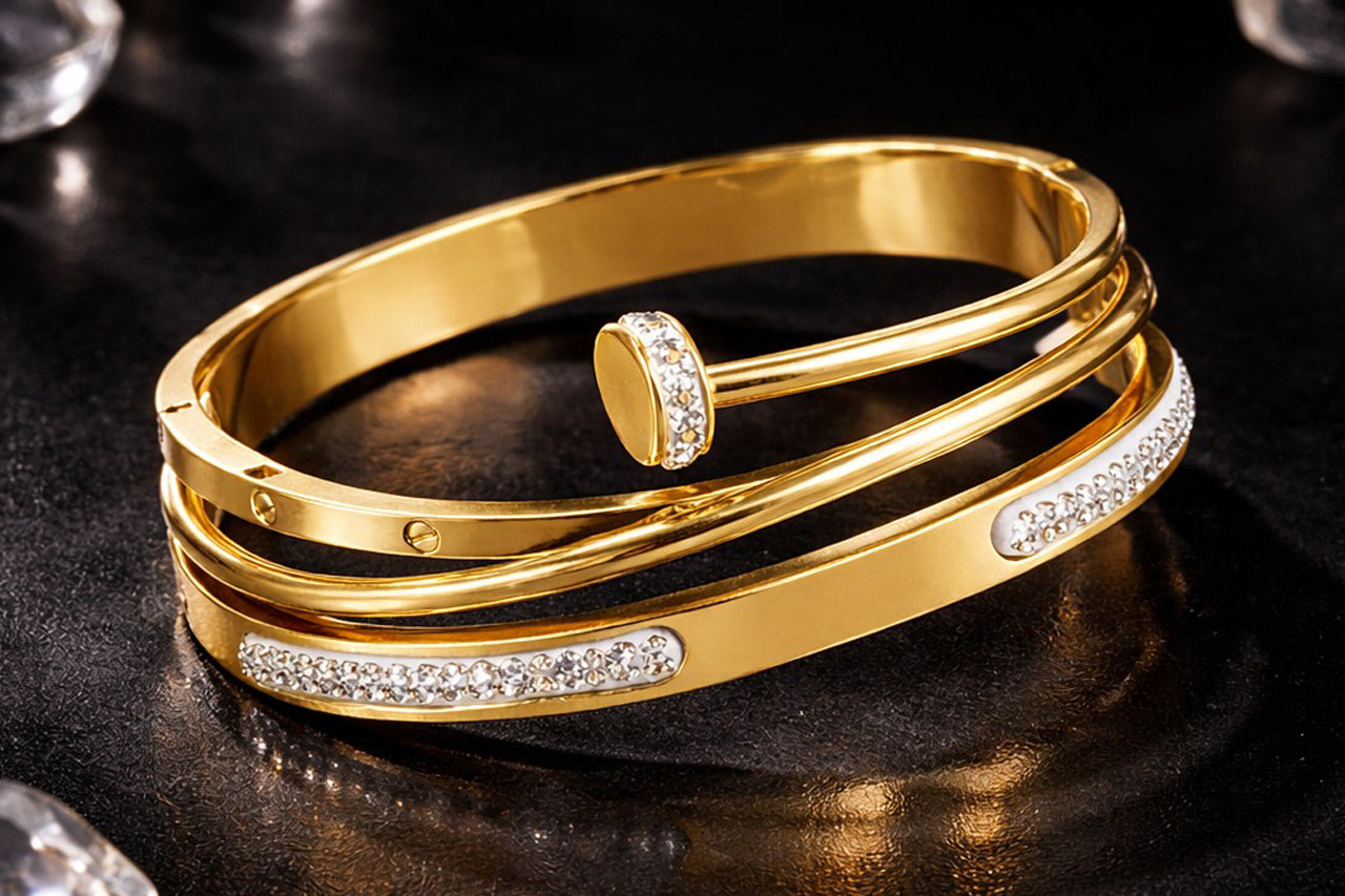 Elegant 18K Gold Plated Crystal Cuff Bracelet (3 Micron)