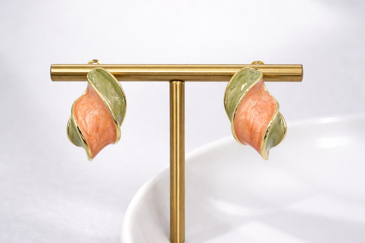 Aureline Wave Earrings — Gold Plated with Enamel Artistry