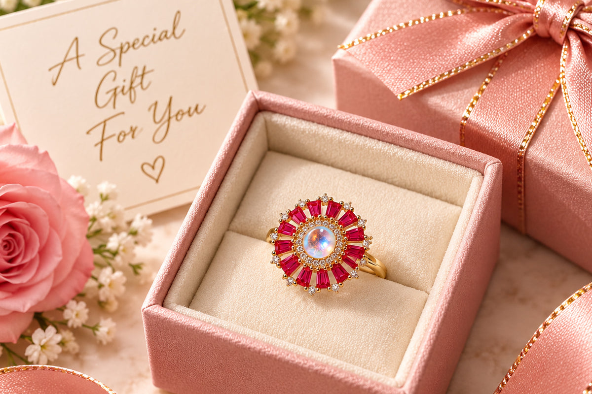 Asterials Ruby Red Sunburst Statement Ring