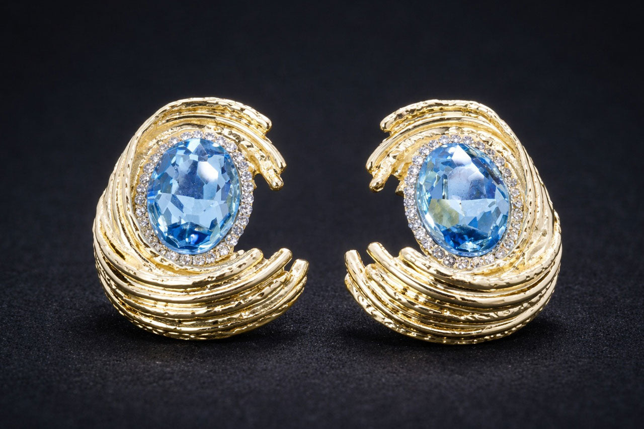 18K Gold Plated (3 Micron) Blue Ocean Stone Stud Earrings