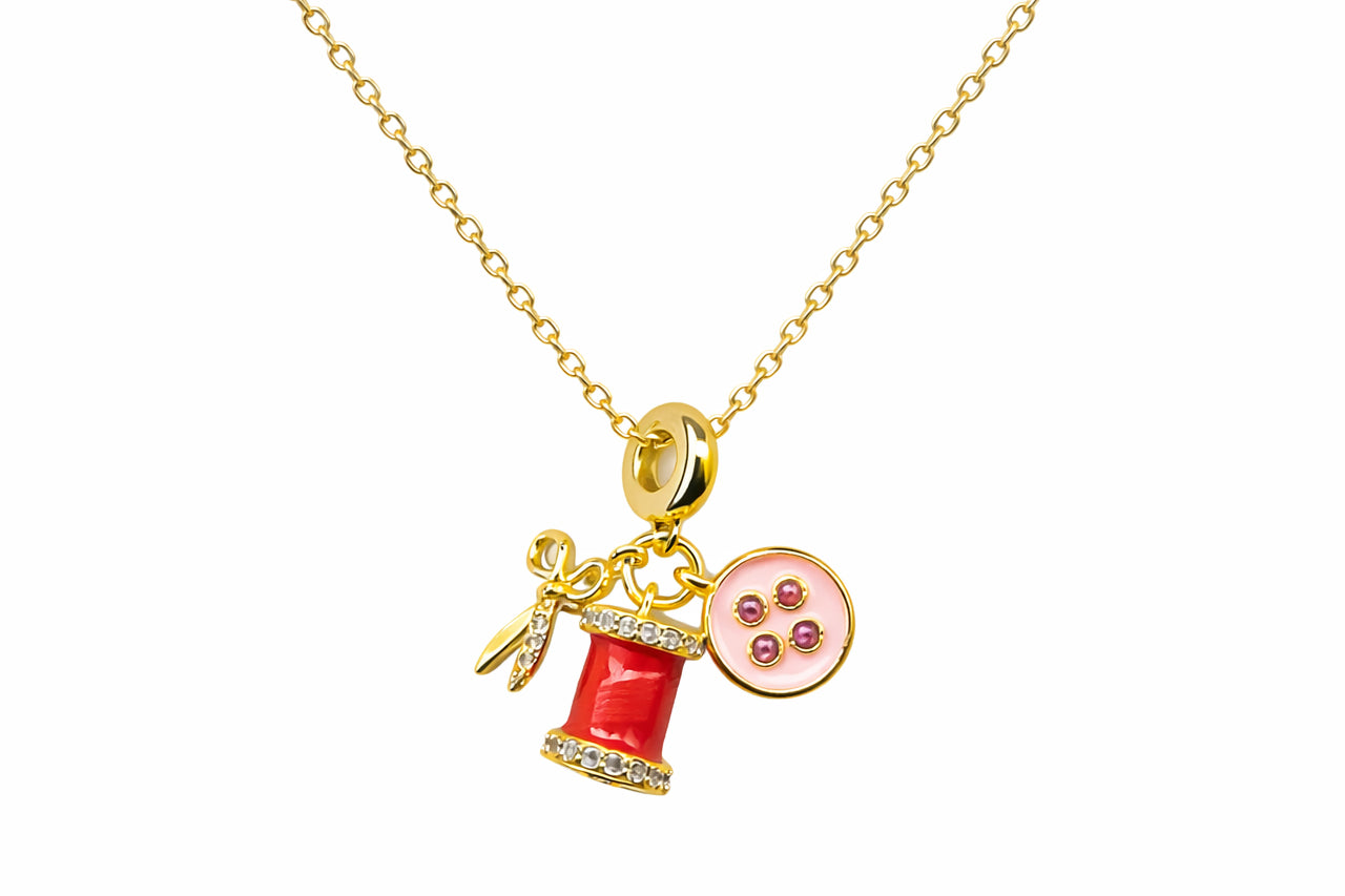 Anti-Tarnish 18K Gold Plated  (3 Micron) Sewing Charm Necklace