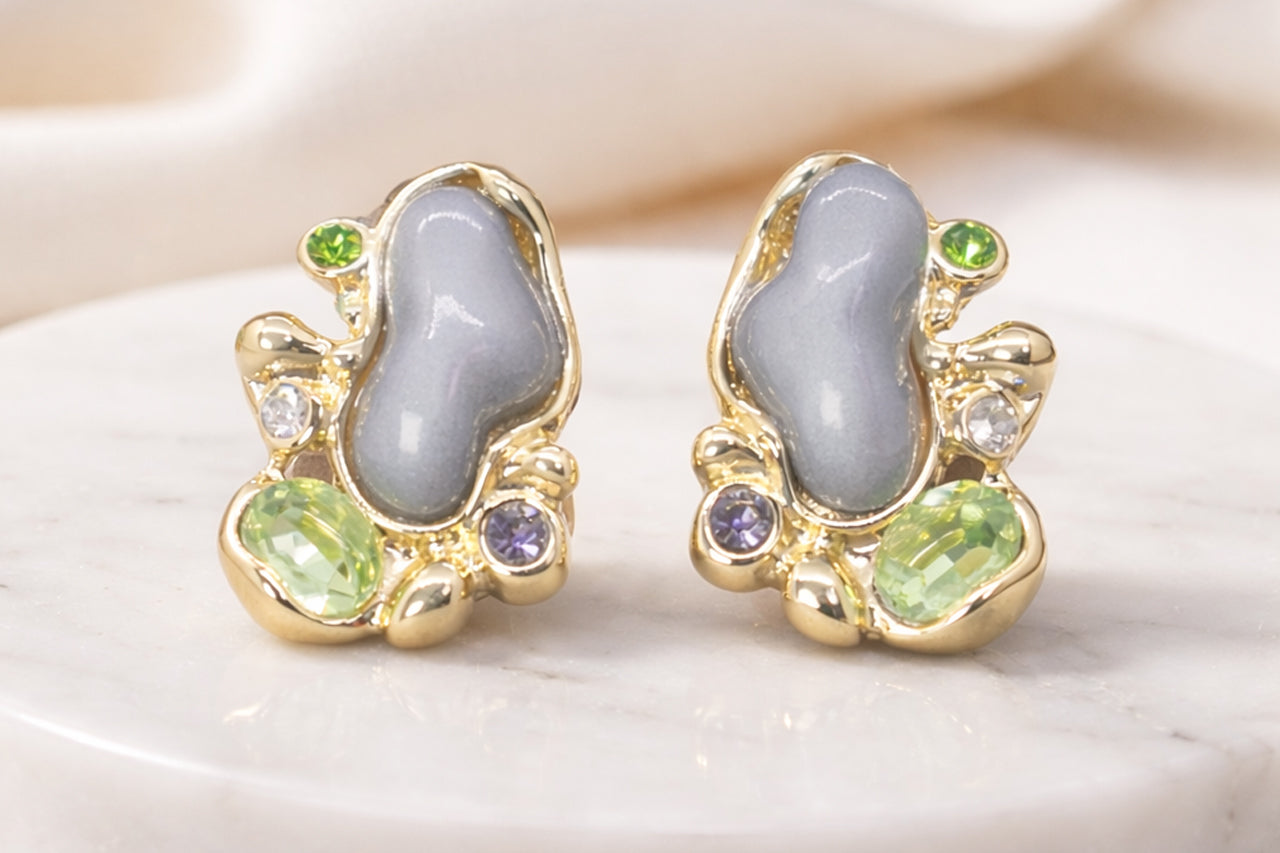 Abstract Gemstone Stud Earrings