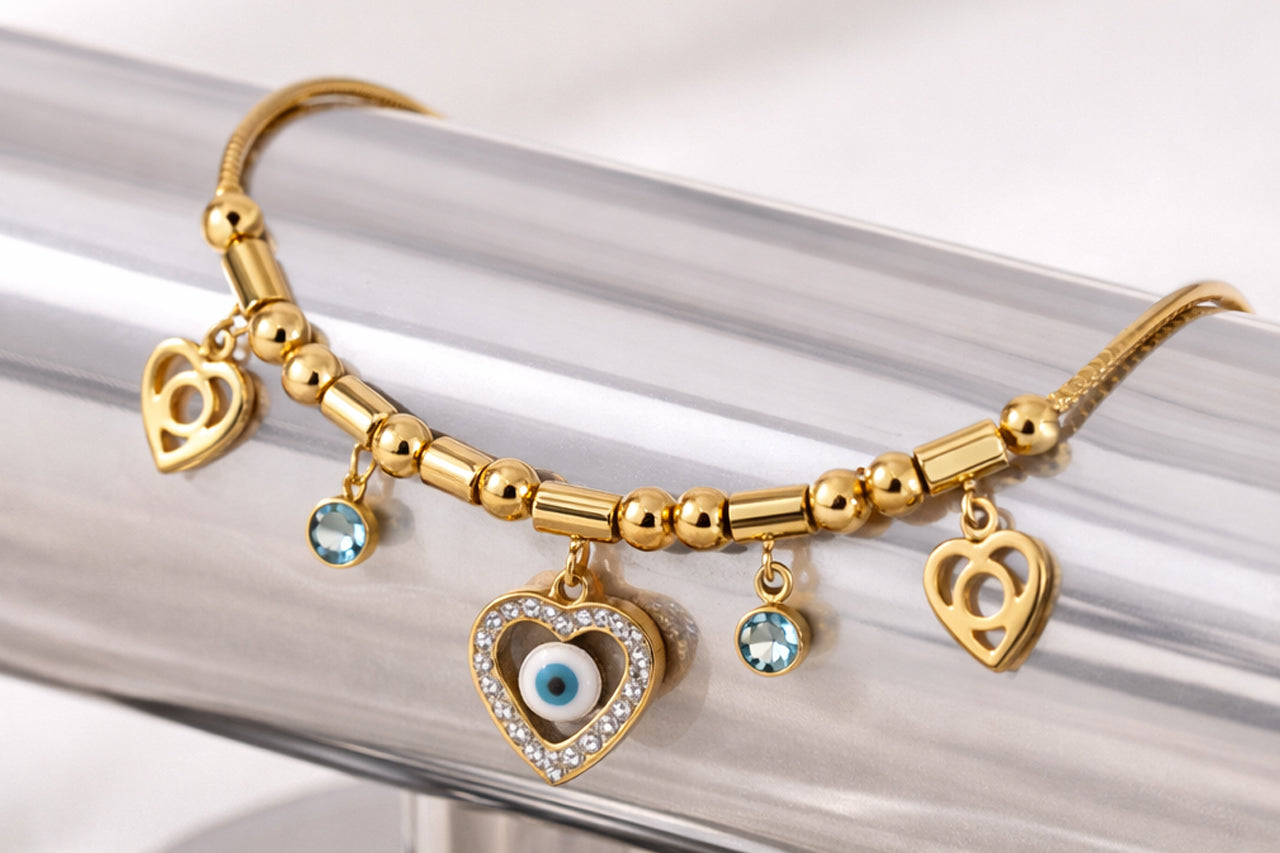 Evil Eye Heart Charm Necklace