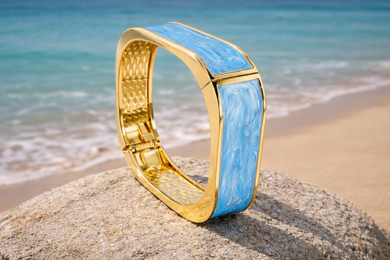 18K Gold Plated Enamel Statement Bangle