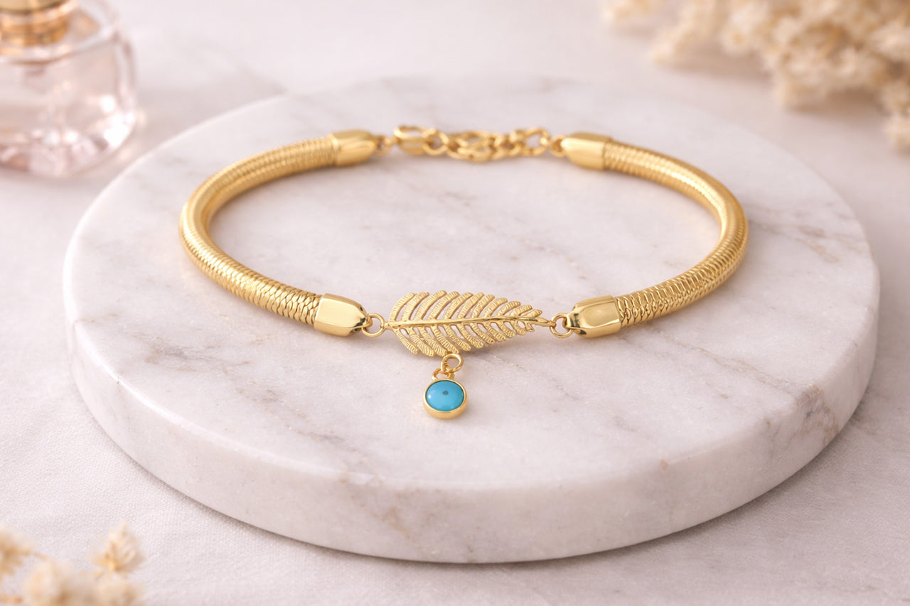Golden Leaf Evil Eye Bracelet