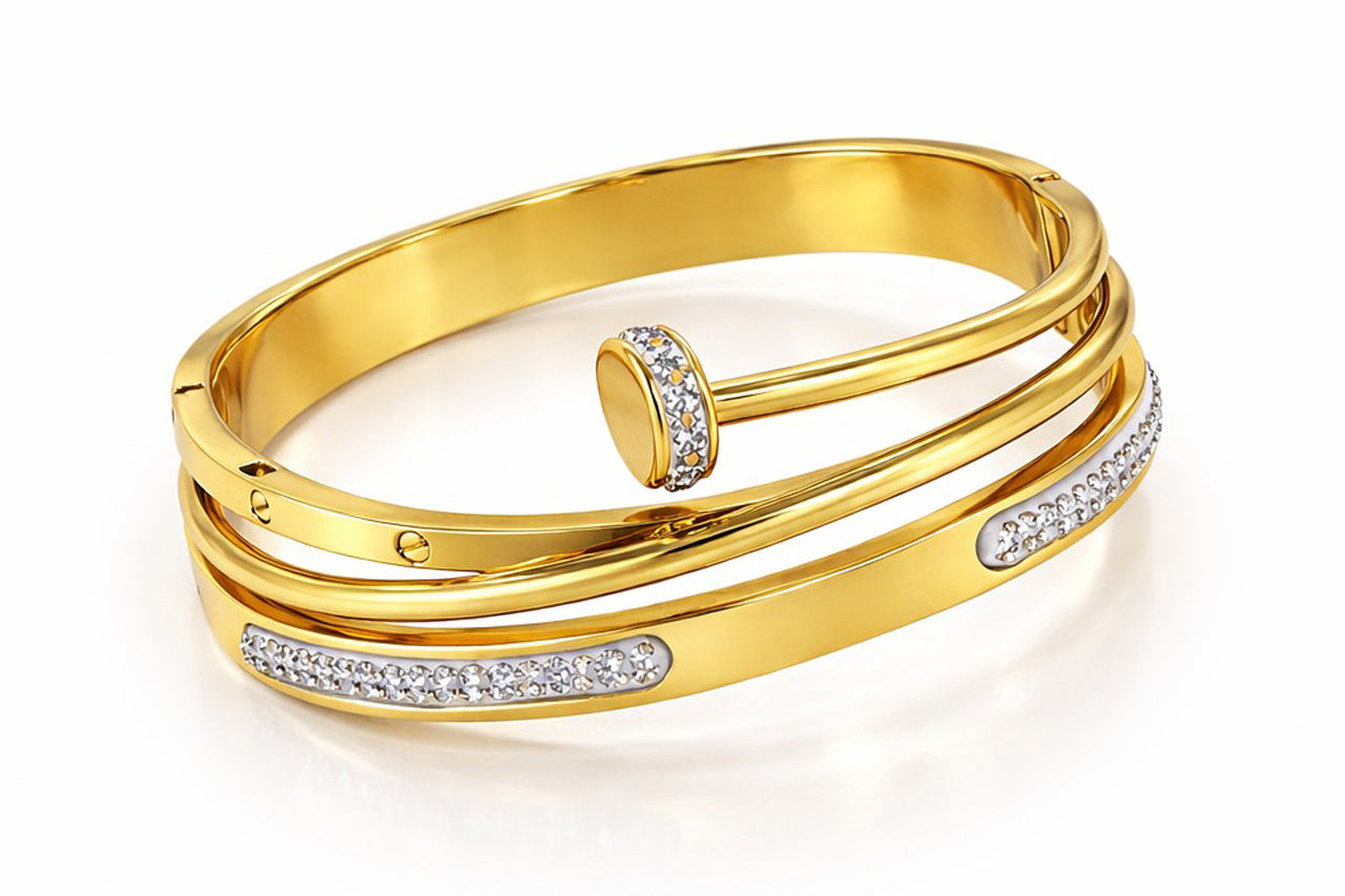 Elegant 18K Gold Plated Crystal Cuff Bracelet (3 Micron)