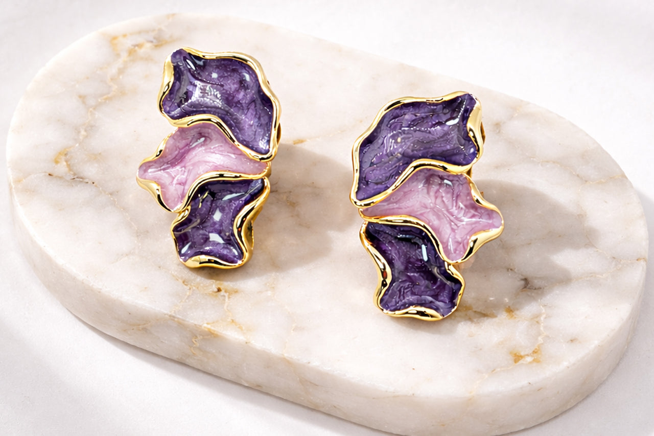 Amethyst Bloom Enamel Stud Earrings