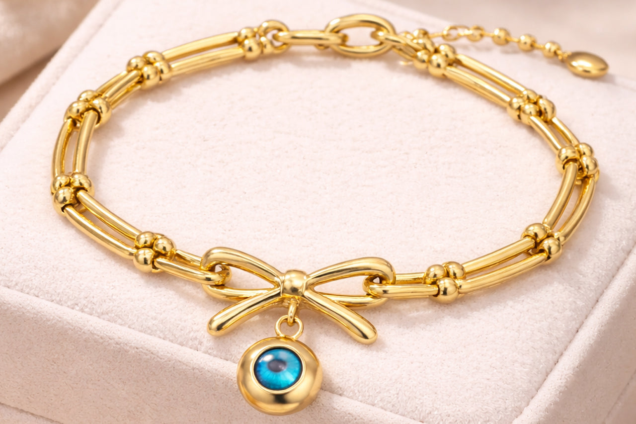 Evil Eye Bow Charm Bracelet