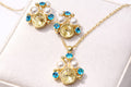 18K Gold Plated Stone with Matching Pearl & Blue Crystal Necklace Set