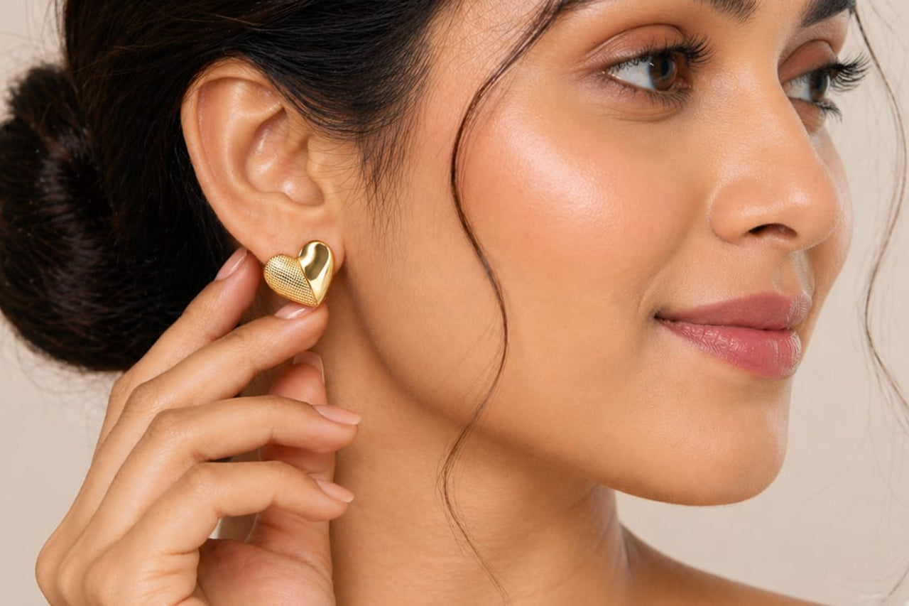 18K Gold Plated Heart Shape Stud Earrings for Women