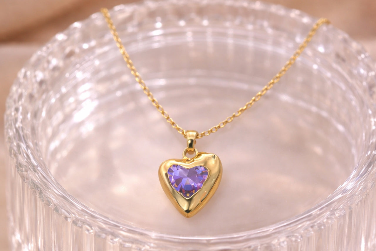18K Gold Plated (3 Micron) | Elegant Heart CZ Pendant Necklace