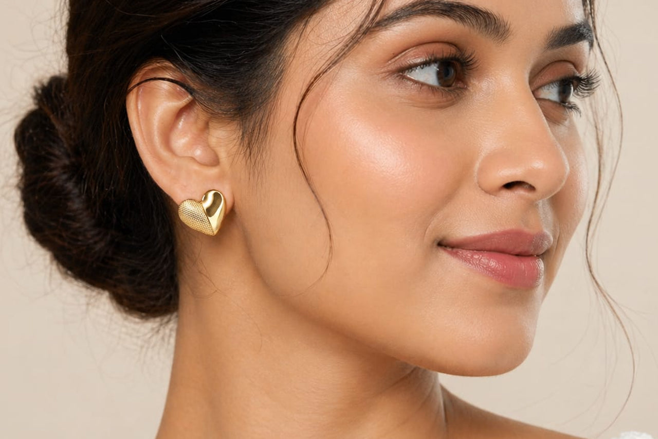 18K Gold Plated Heart Shape Stud Earrings for Women