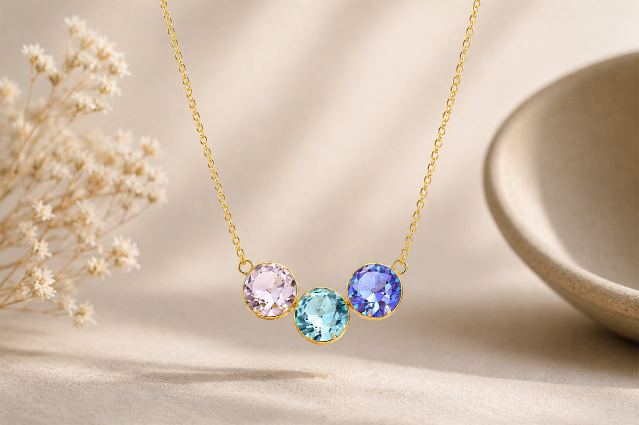 18K Gold Plated Pastel Crystal Necklace & Stud Earrings Set for Women