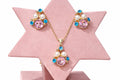 18K Gold Plated Stone with Matching Pearl & Blue Crystal Necklace Set