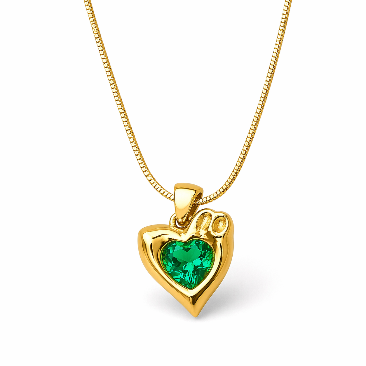 18K Gold Plated Heart Pendant Necklace with Green Gemstone
