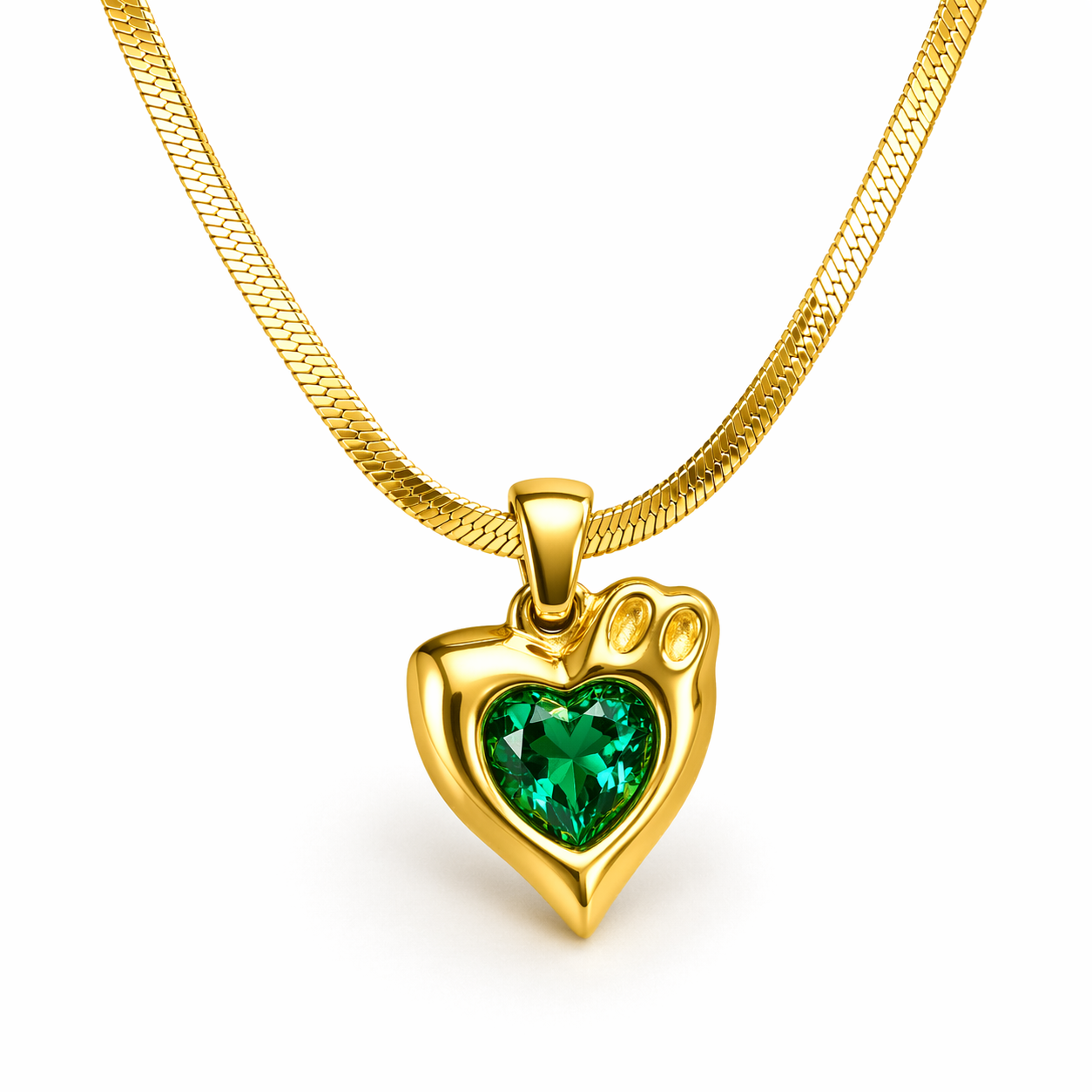 18K Gold Plated Heart Pendant Necklace with Green Gemstone
