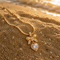 18K Gold Plated Bow Heart Pendant Necklace for Women