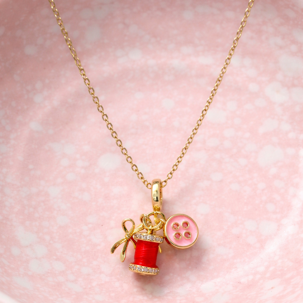 Anti-Tarnish 18K Gold Plated  (3 Micron) Sewing Charm Necklace