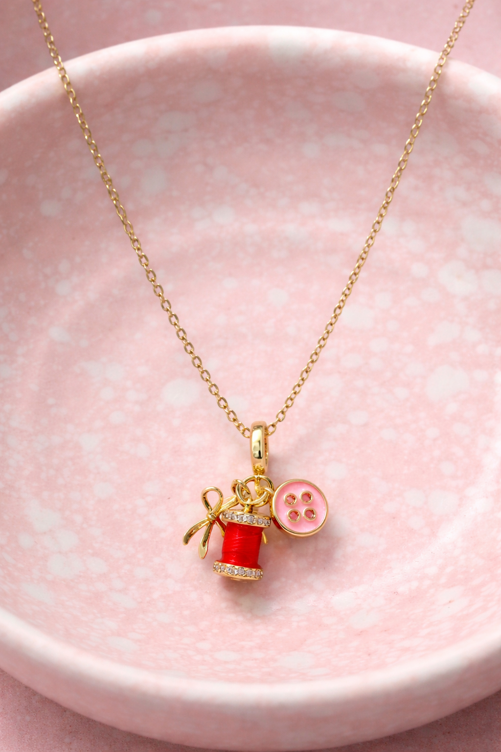 Anti-Tarnish 18K Gold Plated  (3 Micron) Sewing Charm Necklace