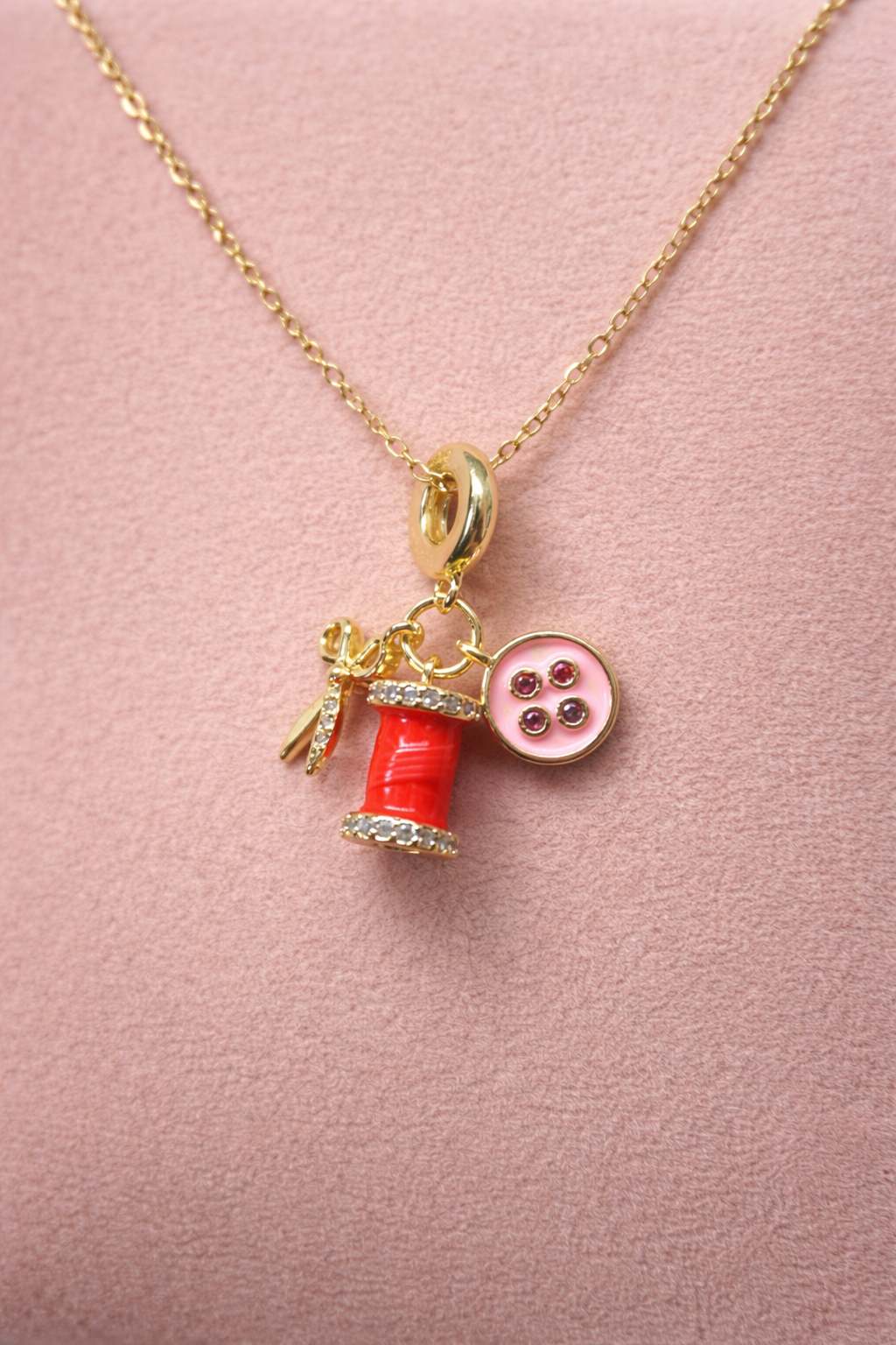 Anti-Tarnish 18K Gold Plated  (3 Micron) Sewing Charm Necklace