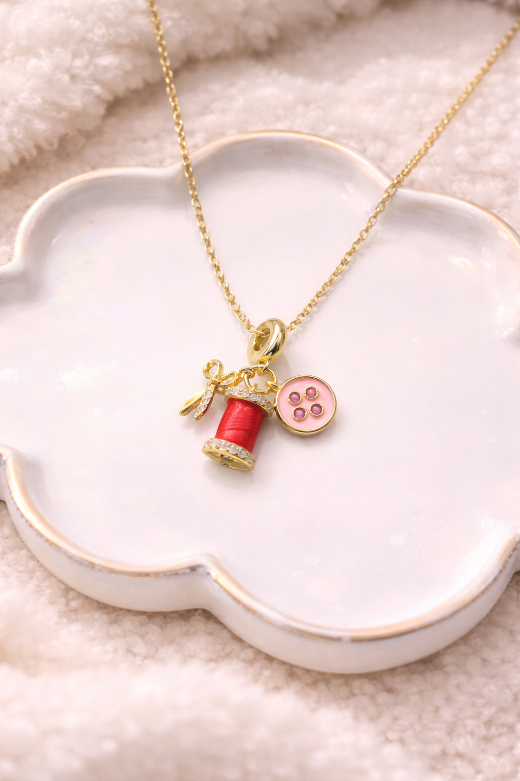 Anti-Tarnish 18K Gold Plated  (3 Micron) Sewing Charm Necklace