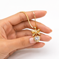 18K Gold Plated Bow Heart Pendant Necklace for Women