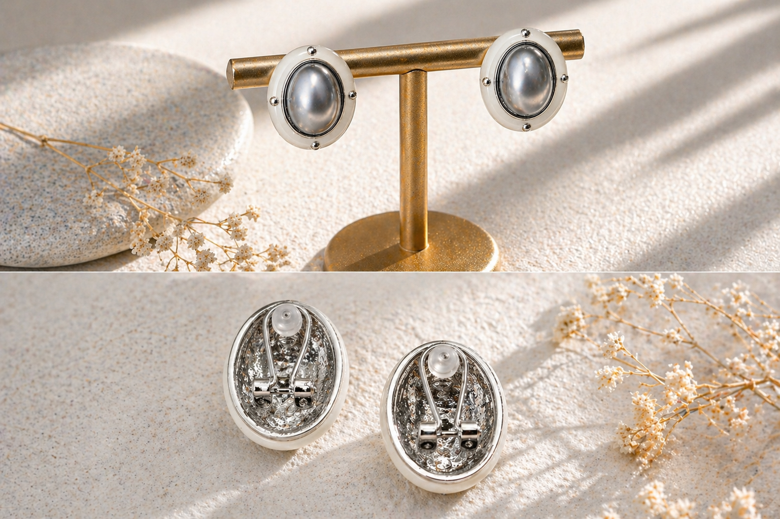 Elegant Pearl Oval Stud Earrings for Women | Matching Pendant Necklace Set