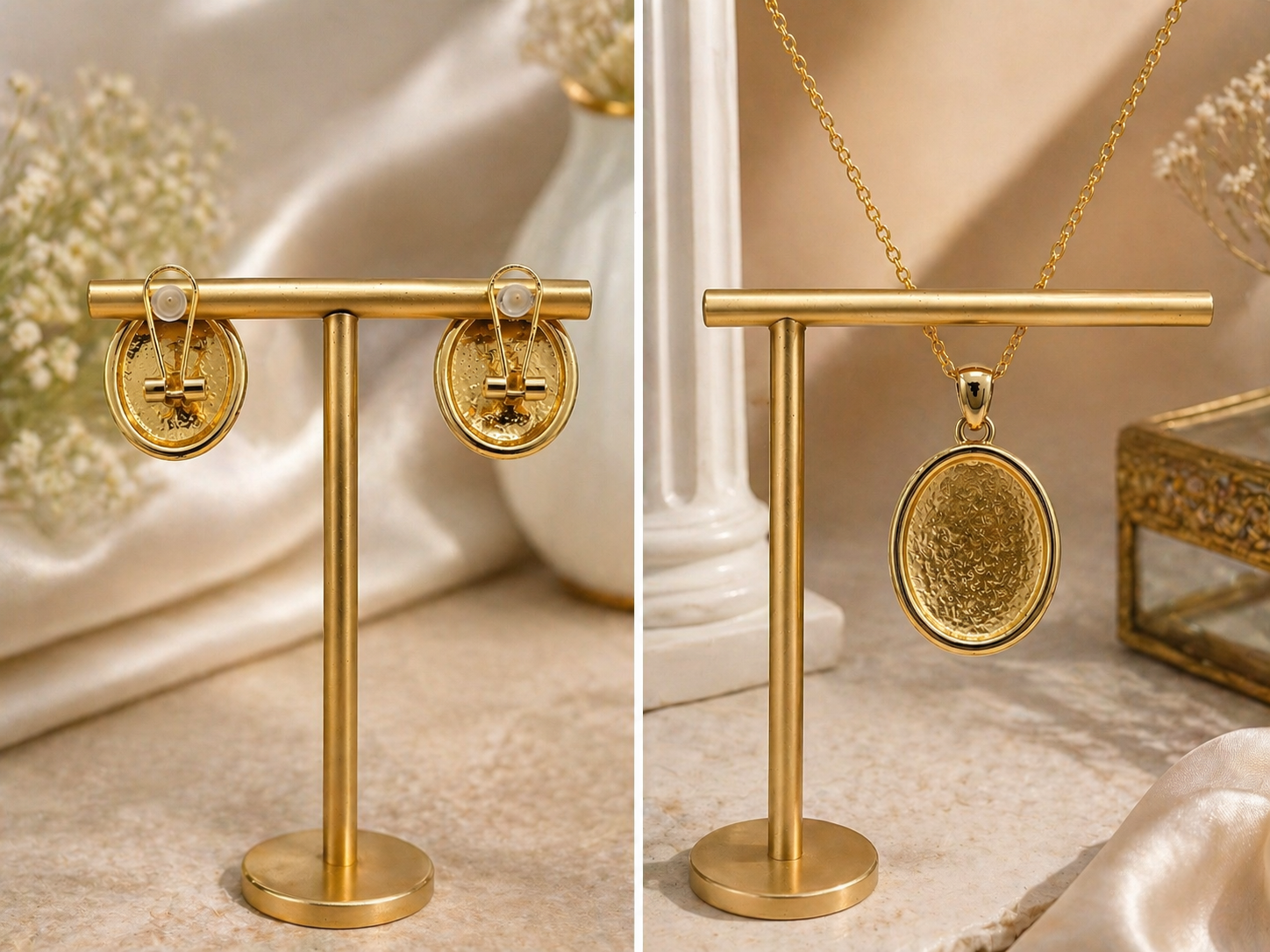 Elegant Pearl Oval Stud Earrings for Women | Matching Pendant Necklace Set