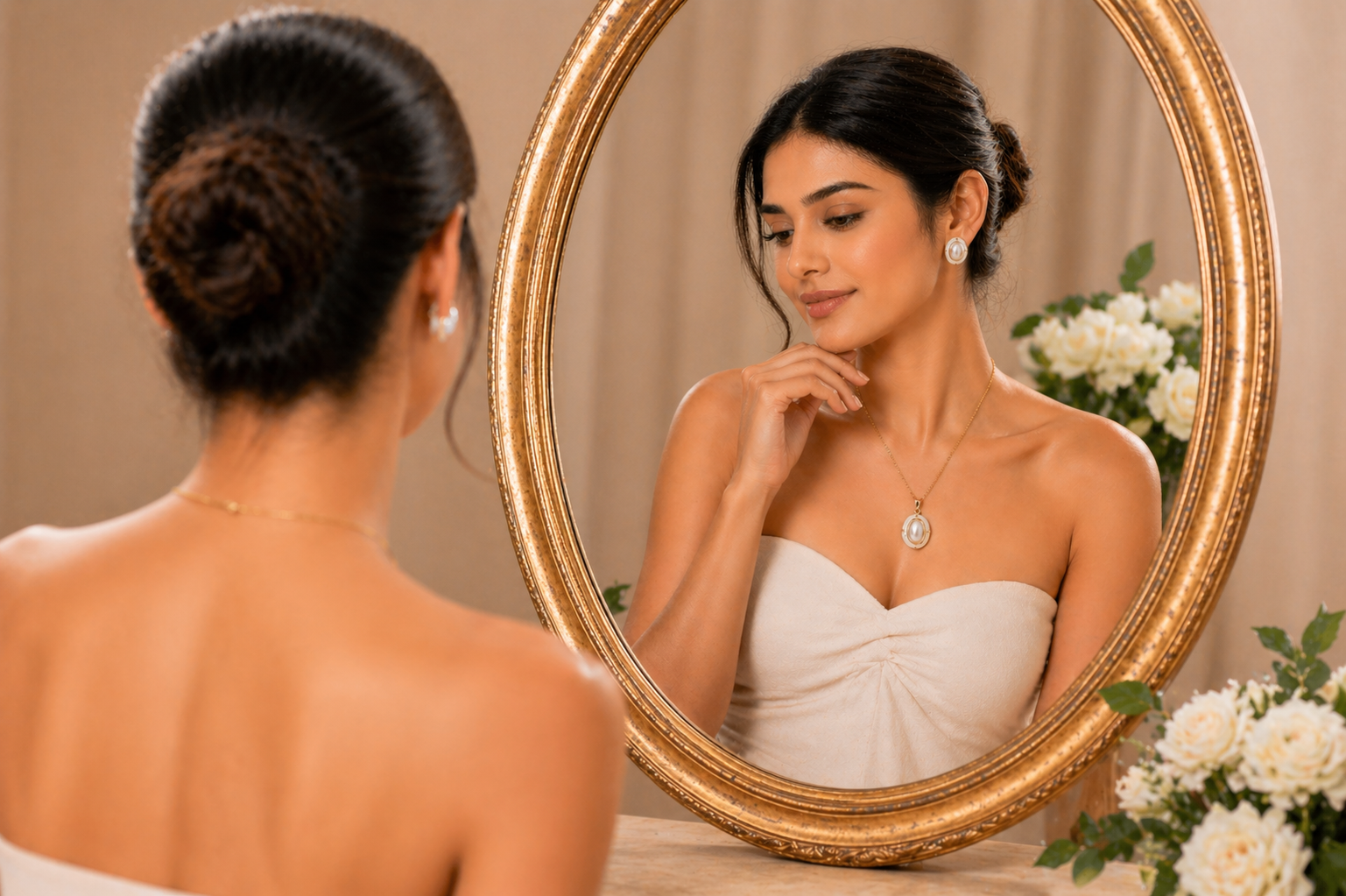 Elegant Pearl Oval Stud Earrings for Women | Matching Pendant Necklace Set