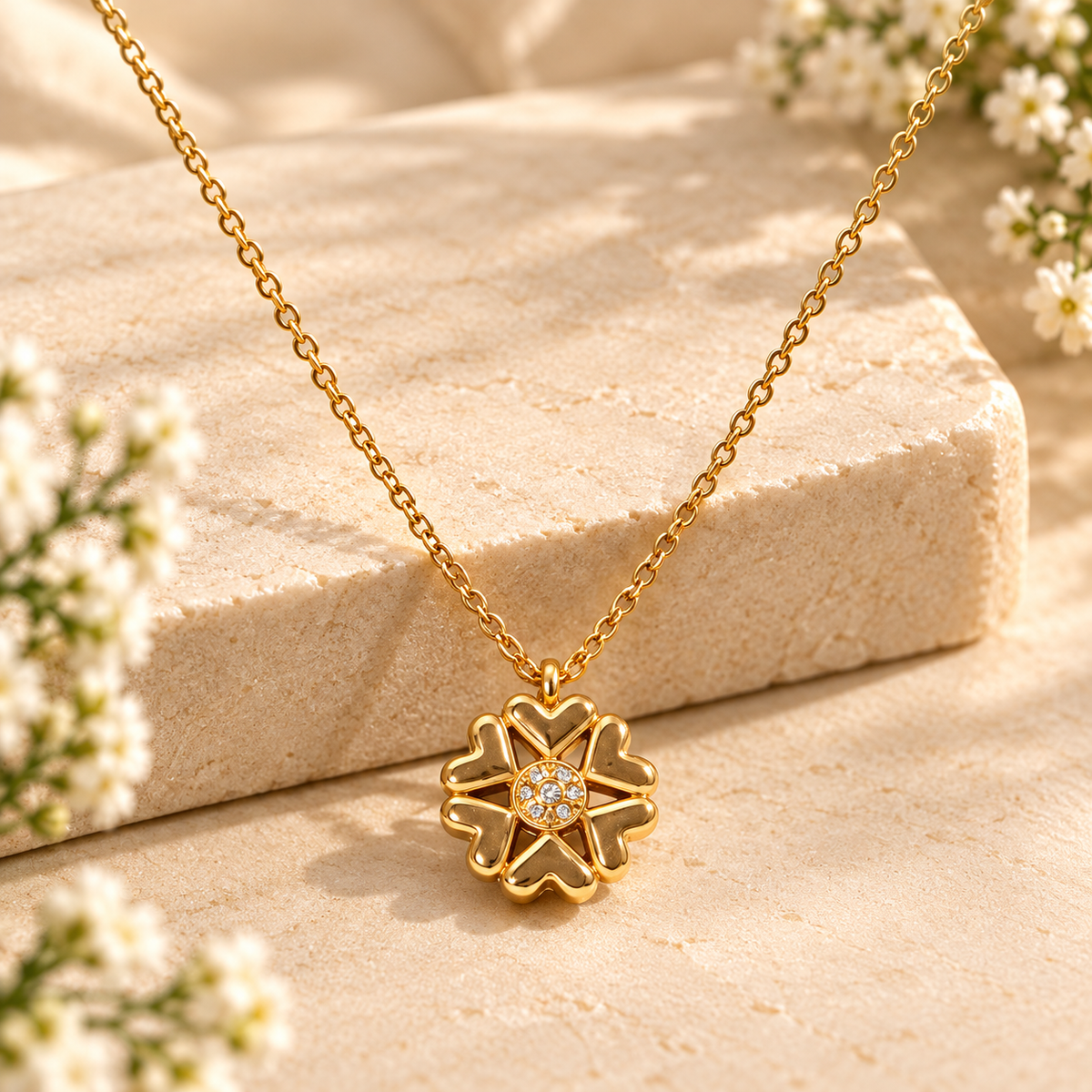 Golden Bloom Crystal Flower Pendant Necklace for Women | Asterials