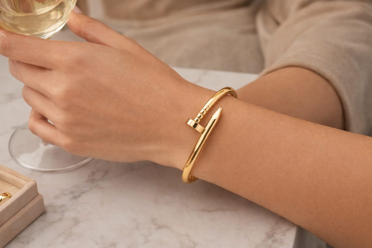 Luxury 18k gold plated (3 micron) Nail-Inspired Hand Bracelet for Women