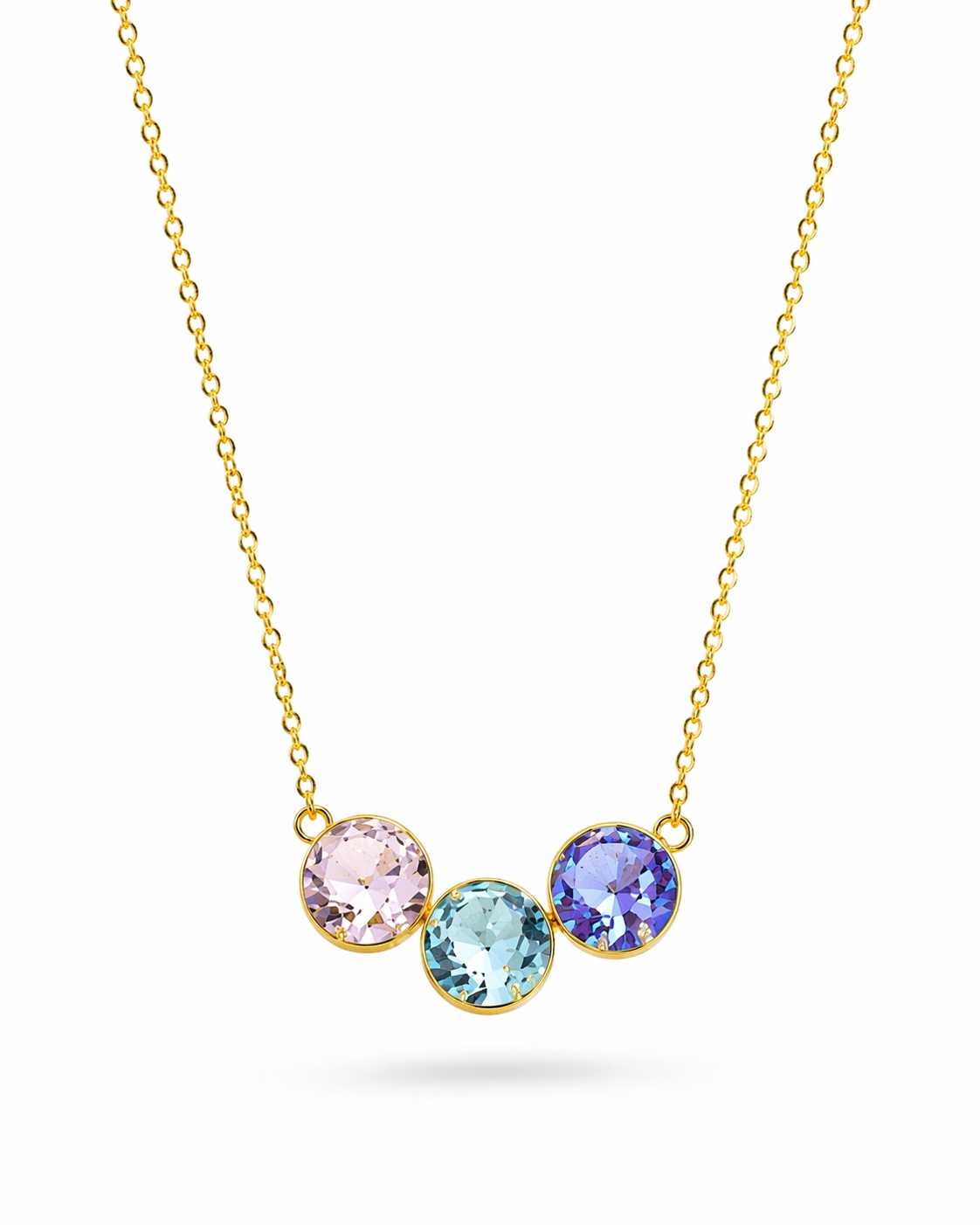 18K Gold Plated Pastel Crystal Necklace & Stud Earrings Set for Women