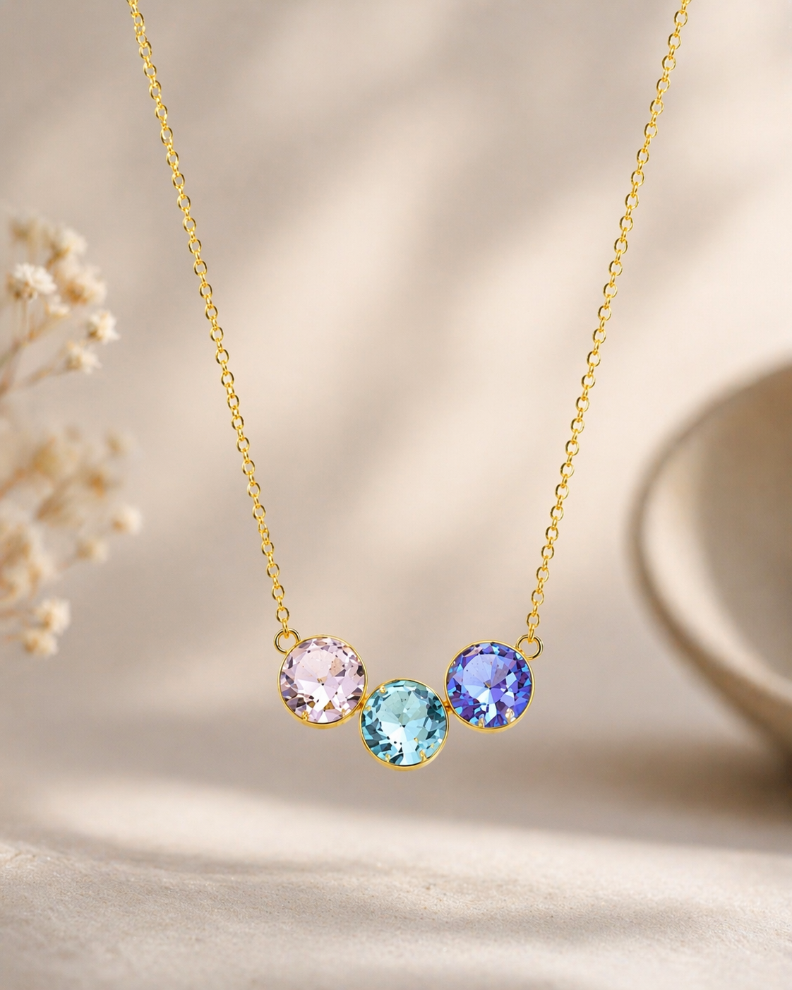 18K Gold Plated Pastel Crystal Necklace & Stud Earrings Set for Women