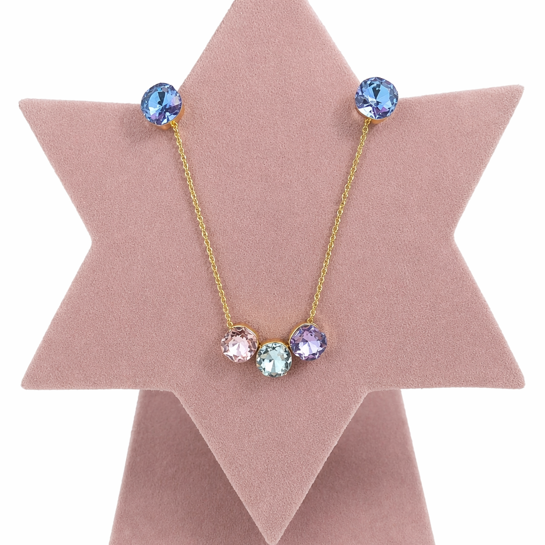 18K Gold Plated Pastel Crystal Necklace & Stud Earrings Set for Women