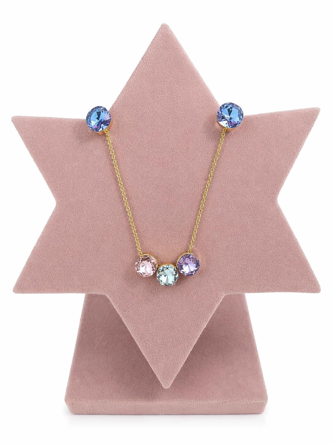 18K Gold Plated Pastel Crystal Necklace & Stud Earrings Set for Women